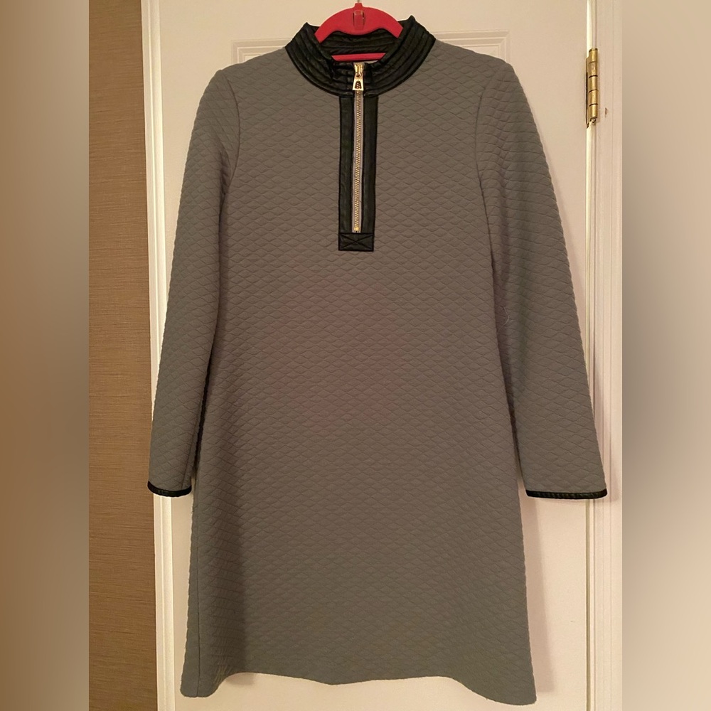 NWOT Sail to Sable grey dress with black leather trim, size S